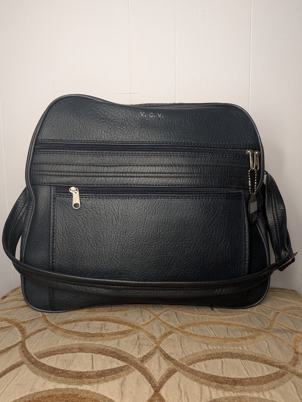 Vtg Ventura Pebbled Leather Weekend Bag Top Handle Crossbody Strap Green/Blue